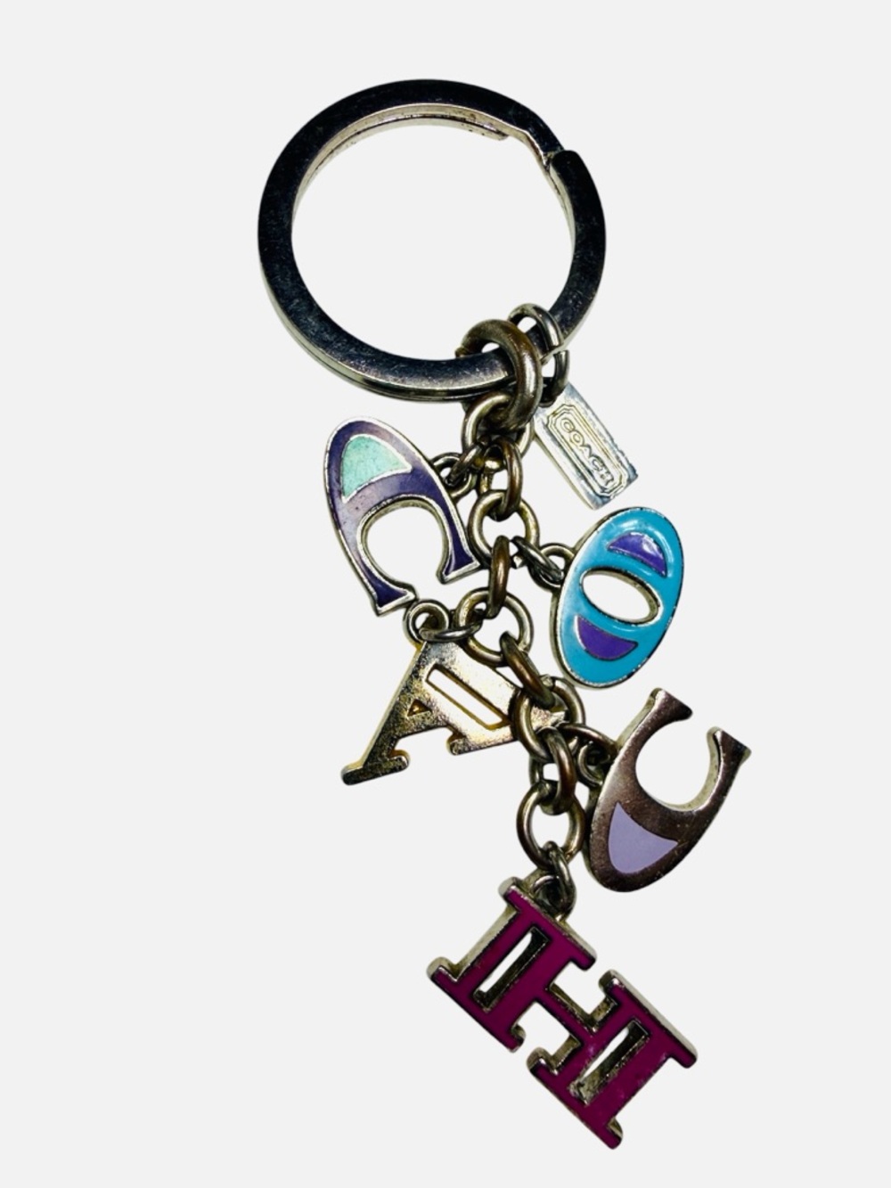 Coach Multicolor Enamel Letter Purse Charm Key Ring - Purple, Teal, Aqua, Pink